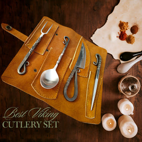 Generic leather pouch for medieval cutlery set, easy transport and secure storage.