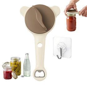 Generic lid opener with adjustable jaws demonstrates arthritis-friendly grip for stubborn lids.