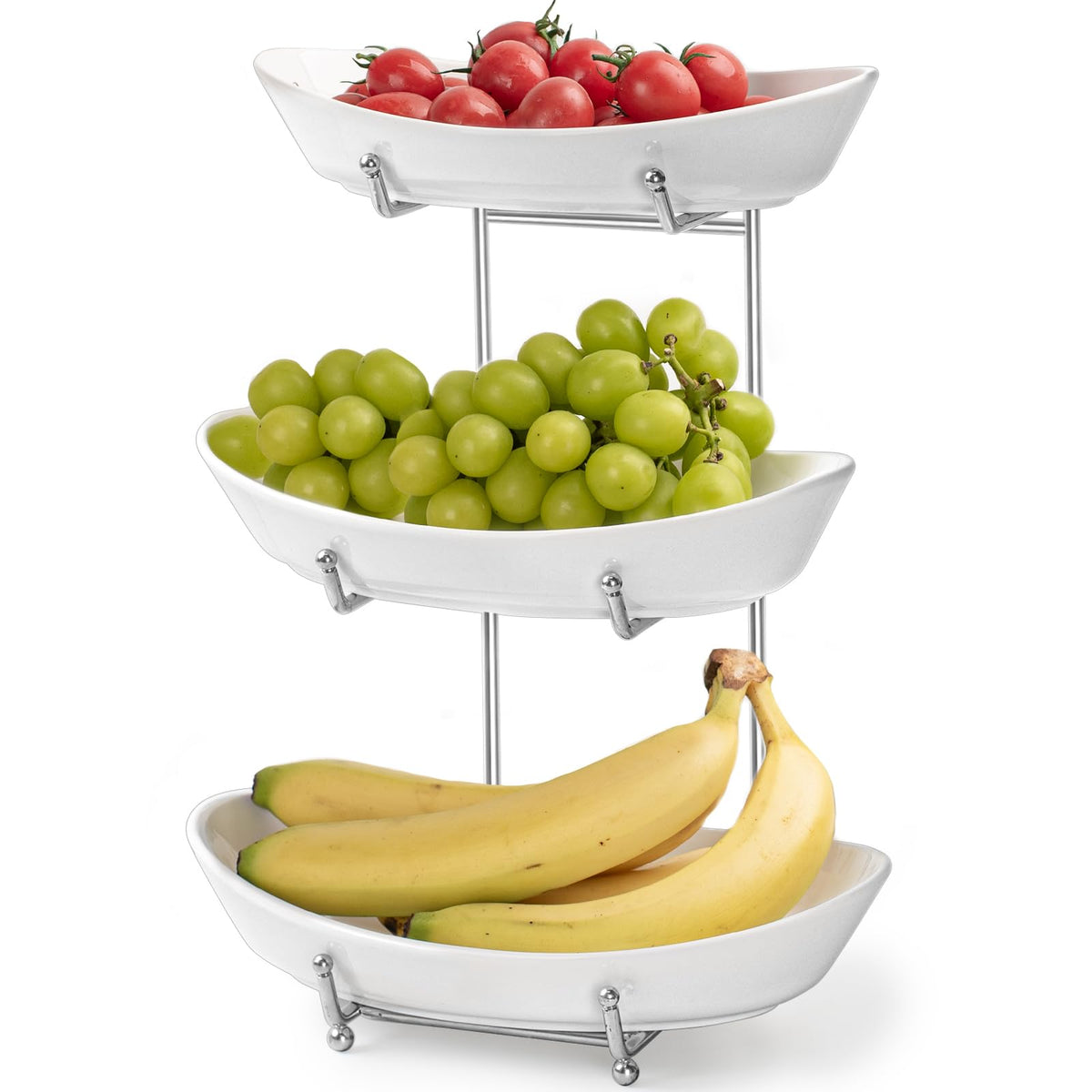 Generic LUFILU three-tier fruit bowl stand front view for easy produce access.