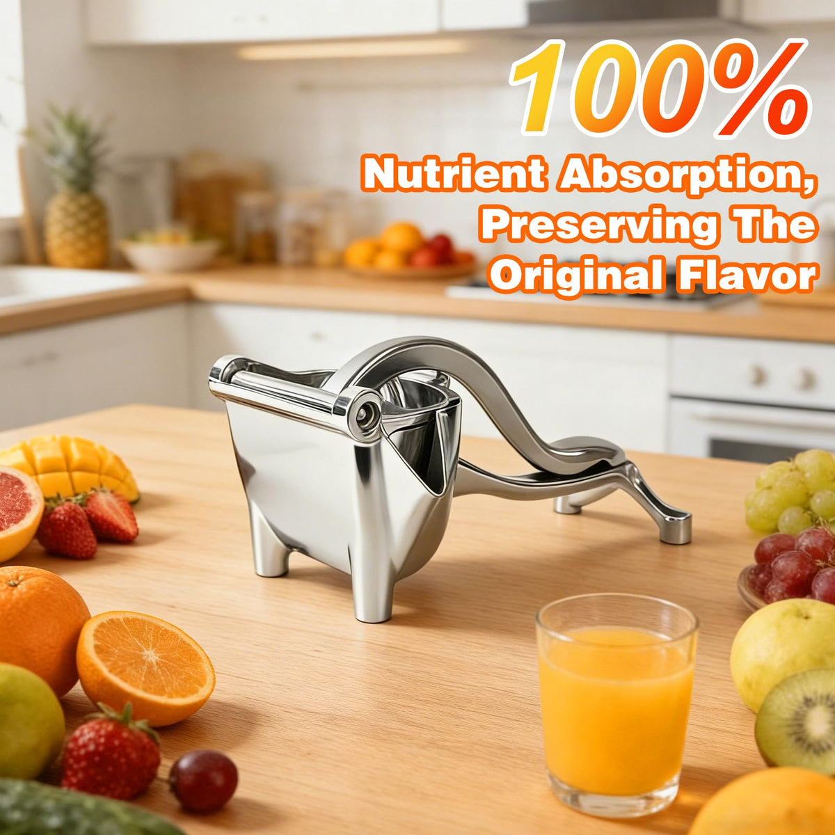 Generic Manual Juicer showing ergonomic grip for effortless squeezing and reduced hand fatigue.