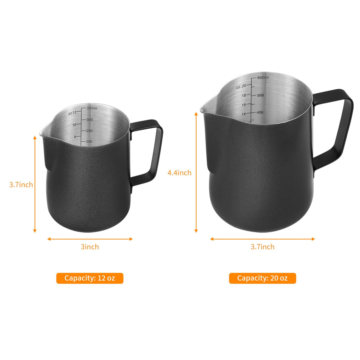 Generic matte black 20oz frothing pitcher ideal for larger drinks and froth control