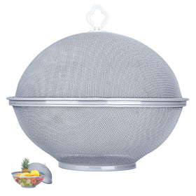 Generic metal mesh fruit bowl with lid protects fruit from flies while remaining accessible.