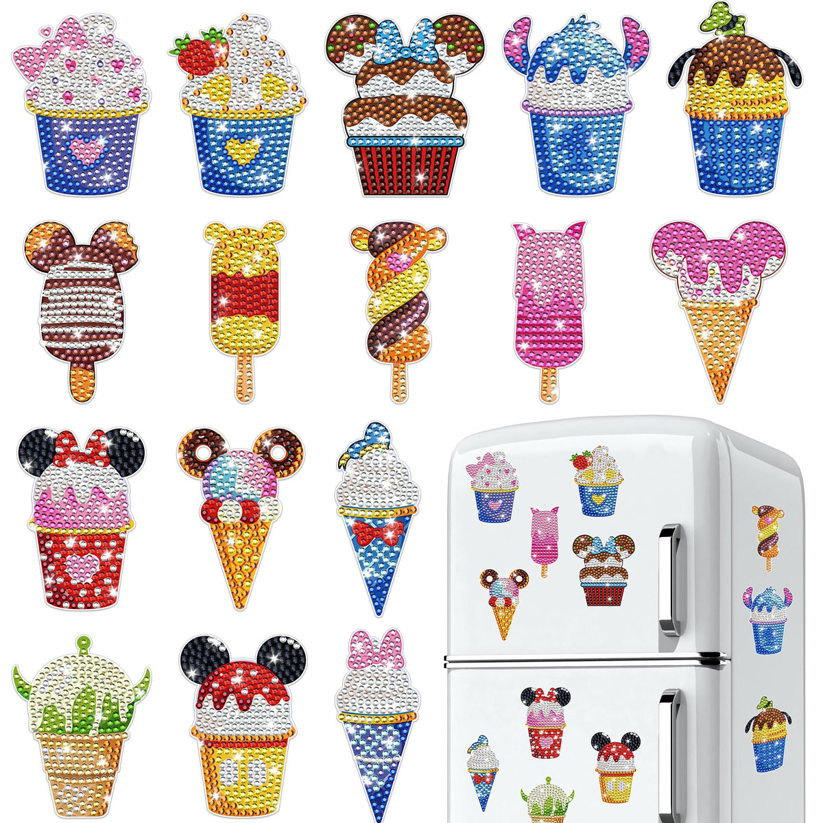 Generic mouse diamond painting magnet with sparkling beads for fridge decor