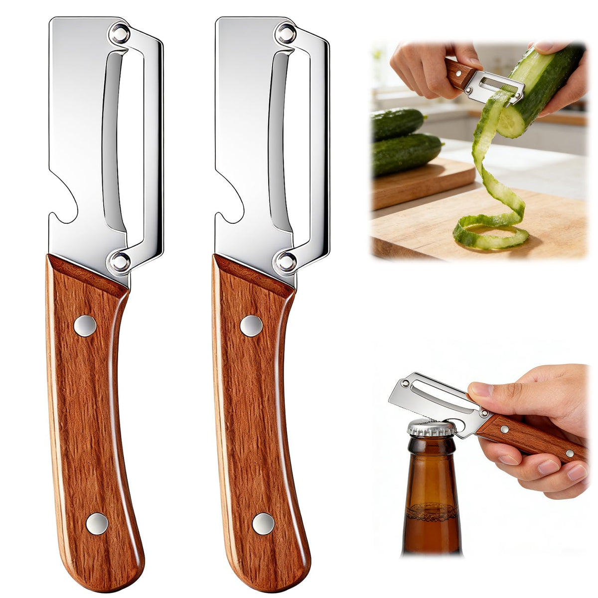 Generic multi-functional peeler with wooden handle for comfortable peeling