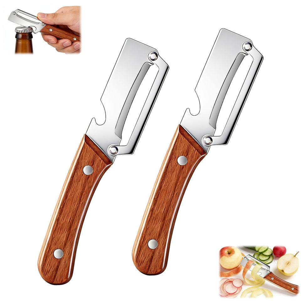 Generic multifunctional peeler with wooden handle for comfortable prep
