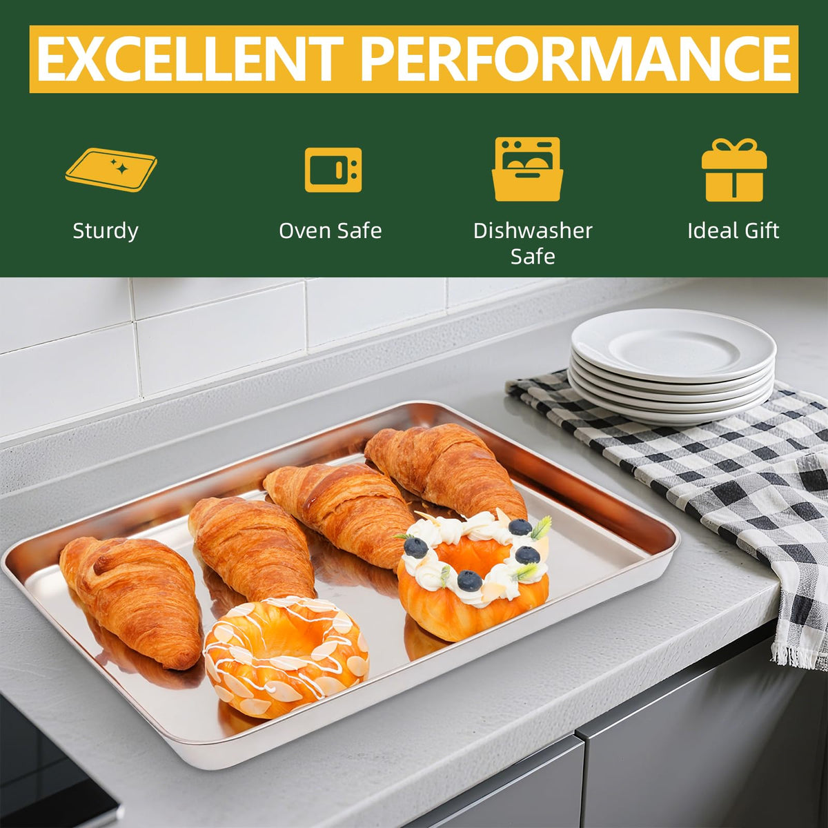 Generic non-stick stainless steel pan provides easy food release and quick cleanup.