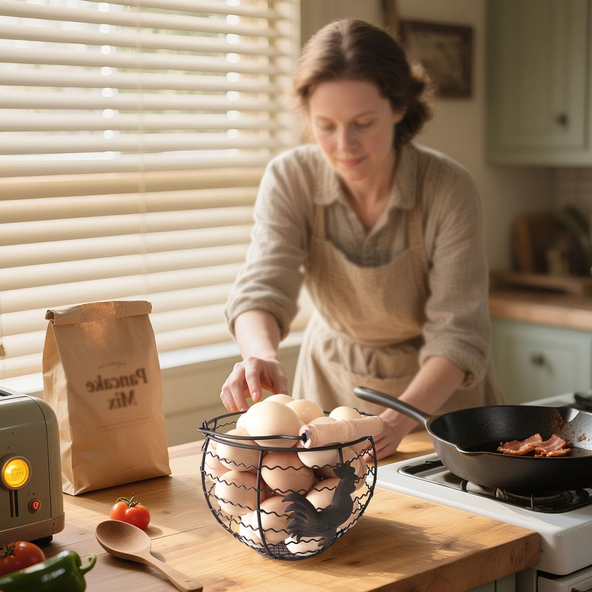 Generic outdoor egg transport basket for backyard gathering