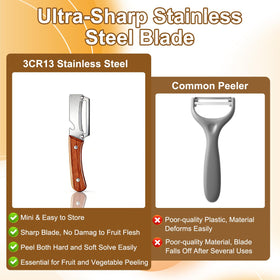 Generic peeler efficiently peels apples and carrots for fresh dishes.