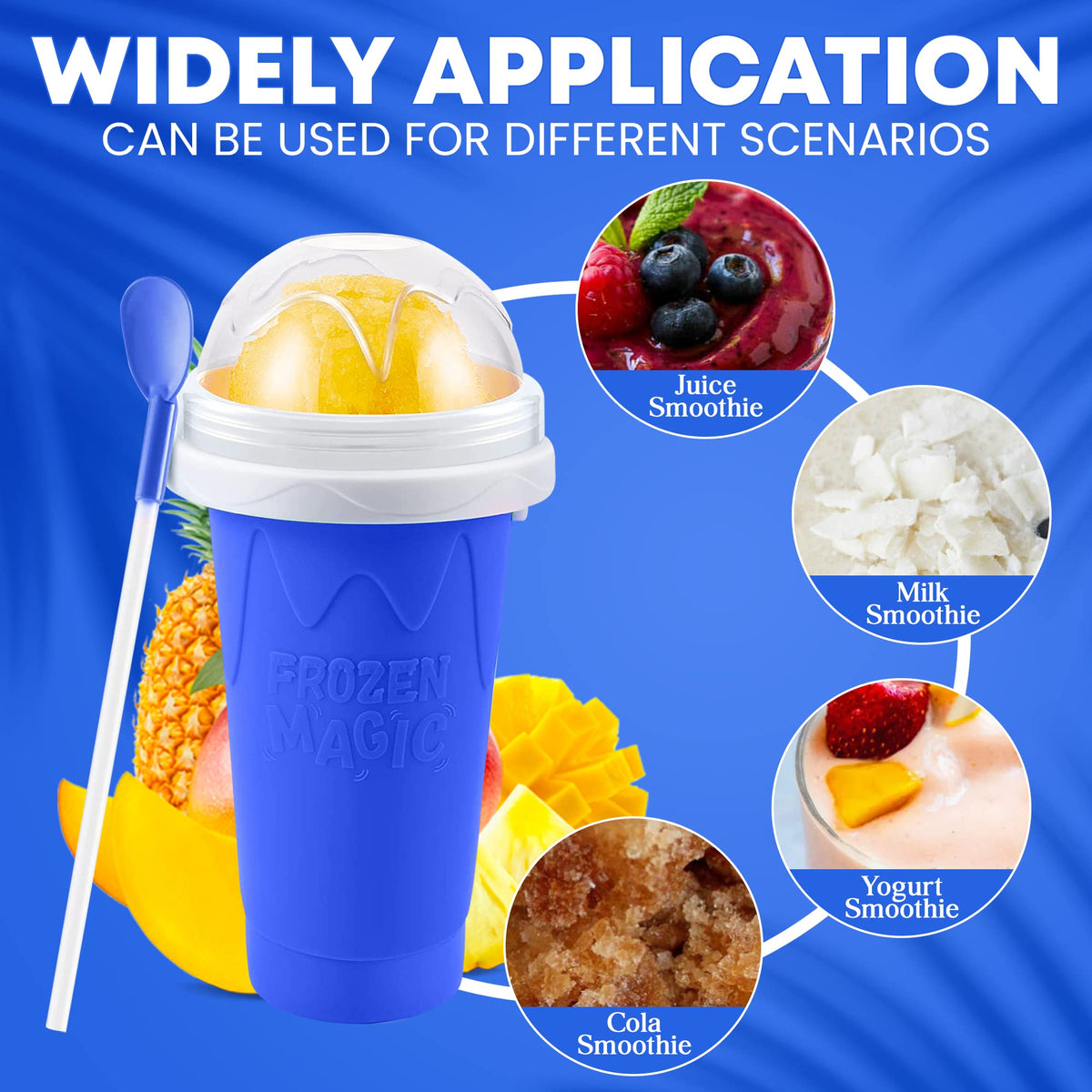Generic quick-freeze slushie cups offer semi-frozen treats in minutes.