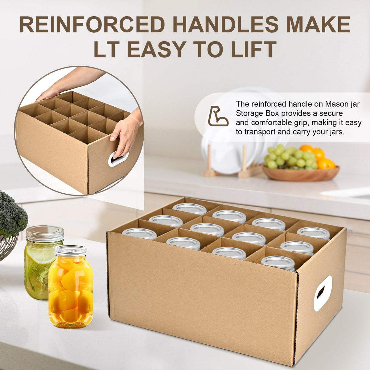 Reinforced handle on the generic mason box enables secure jar transport.