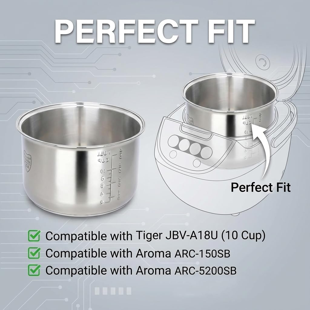 Generic rice cooker pot – dishwasher safe for quick, hands-off cleanup.