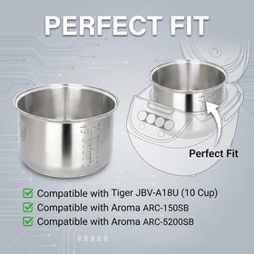Generic rice cooker pot – dishwasher safe for quick, hands-off cleanup.