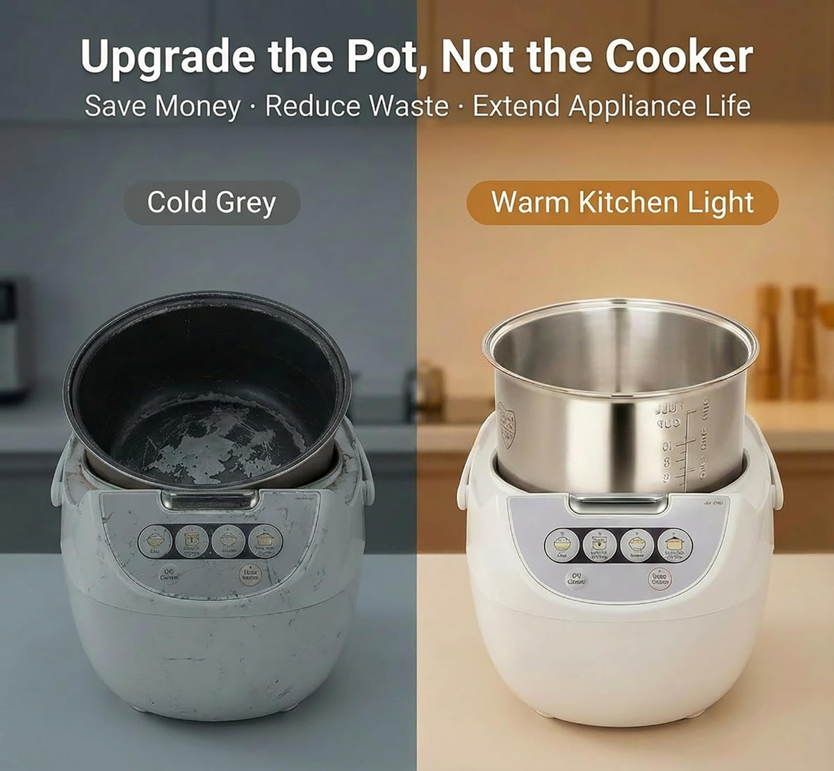 Generic pot – even heating design promotes fluffy rice with consistent results.