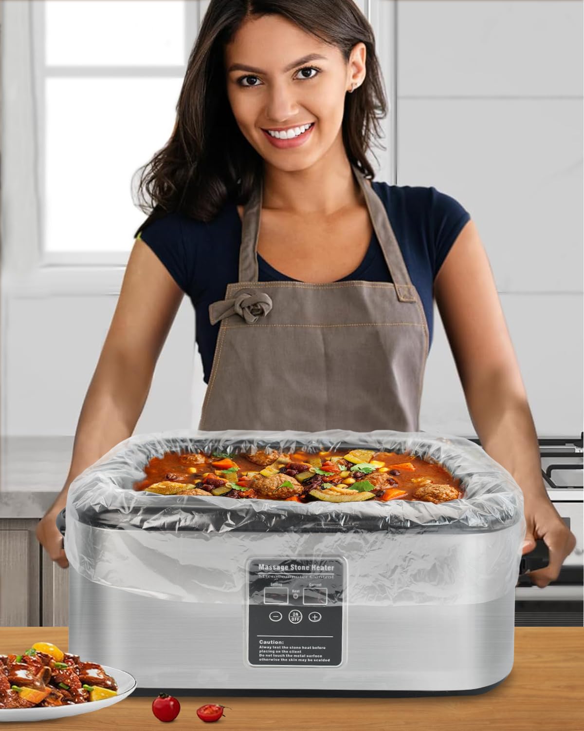 Disposable liners shield cookware and simplify post-meal cleanup.