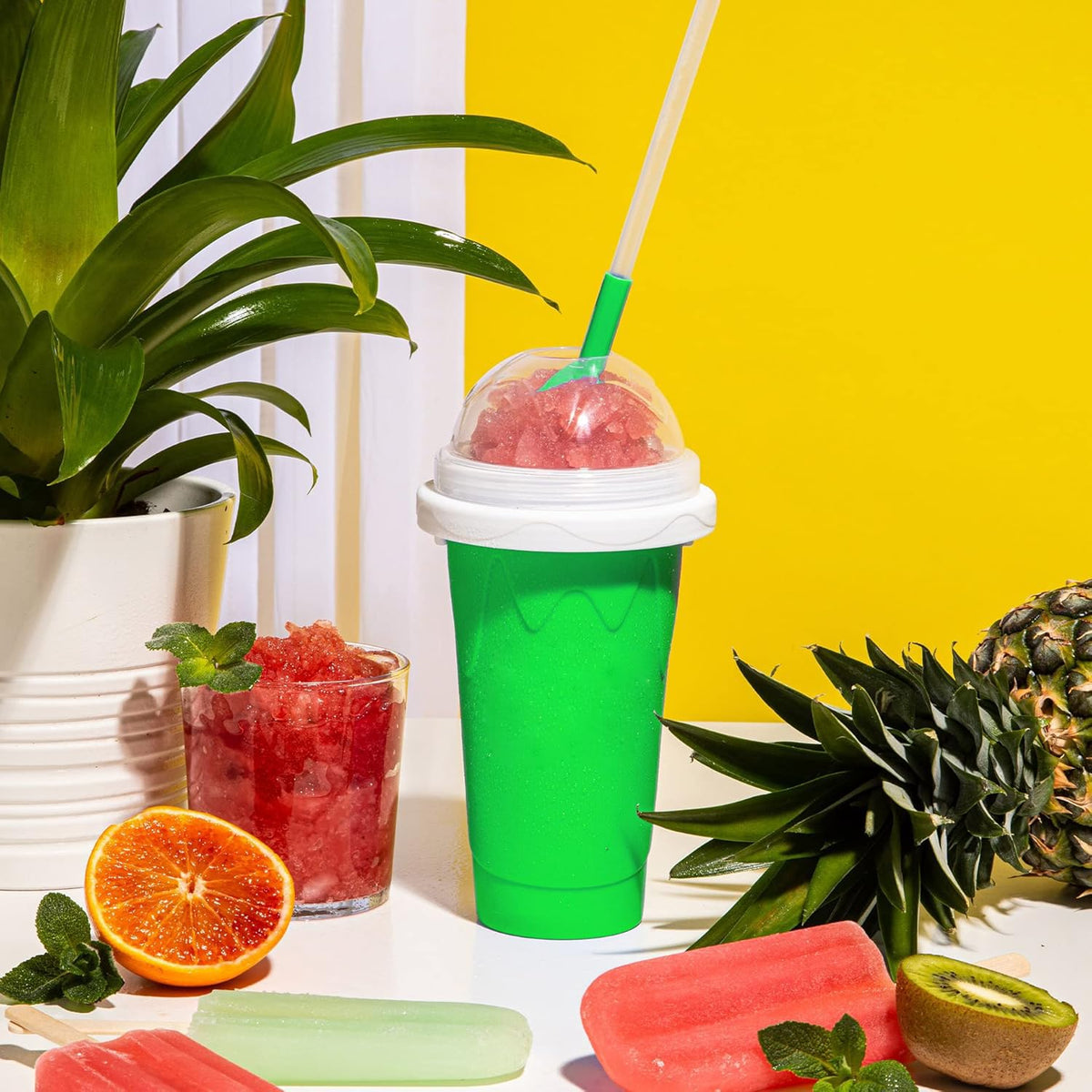 Generic Slushy Cup being squeezed to transform beverage into slush.