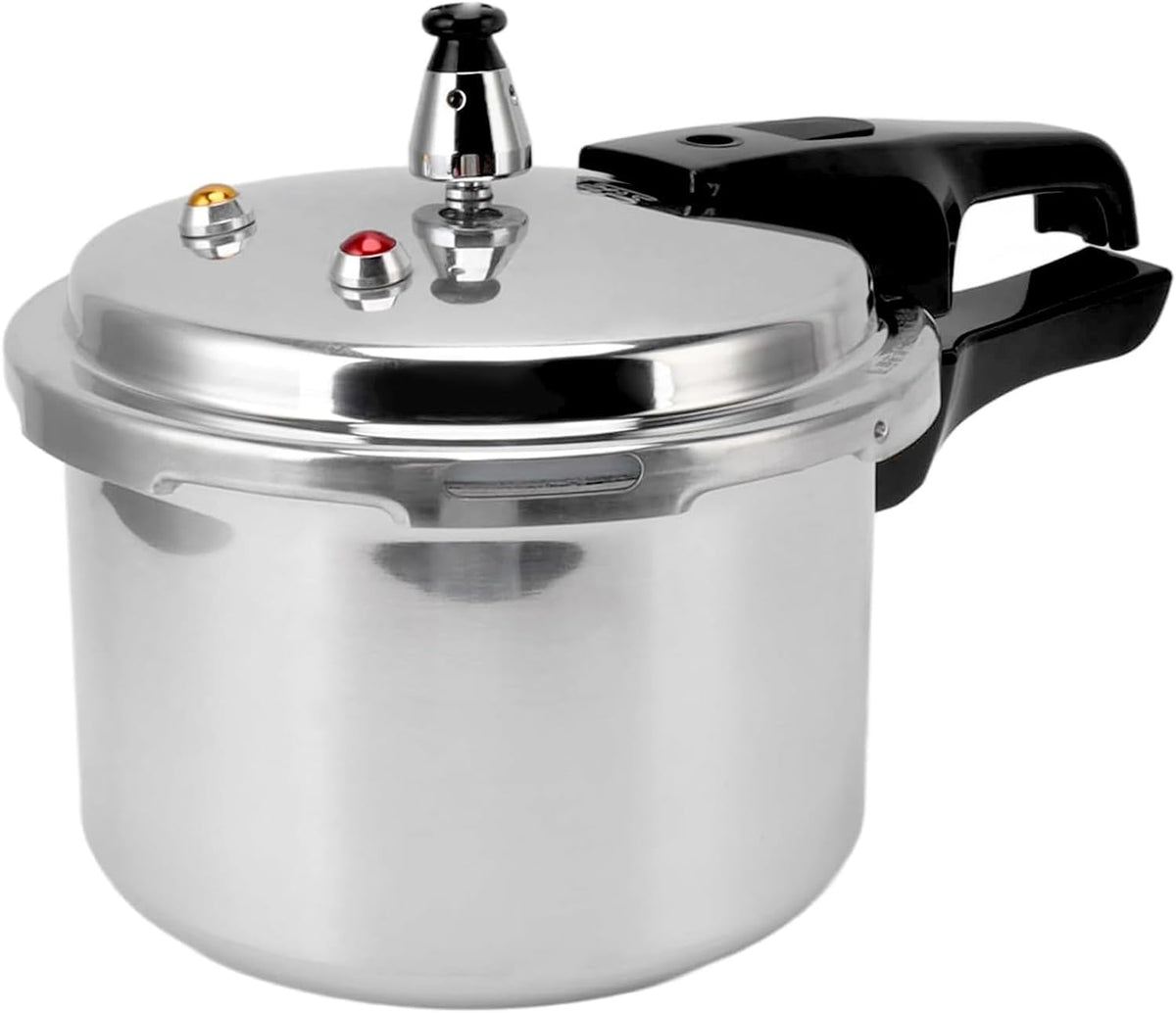 Generic small pressure cooker with compact design offers space-saving storage and faster meals.