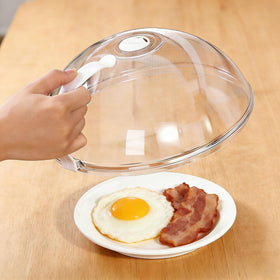 Generic splatter-guard design helps minimize splatters while heating leftovers.