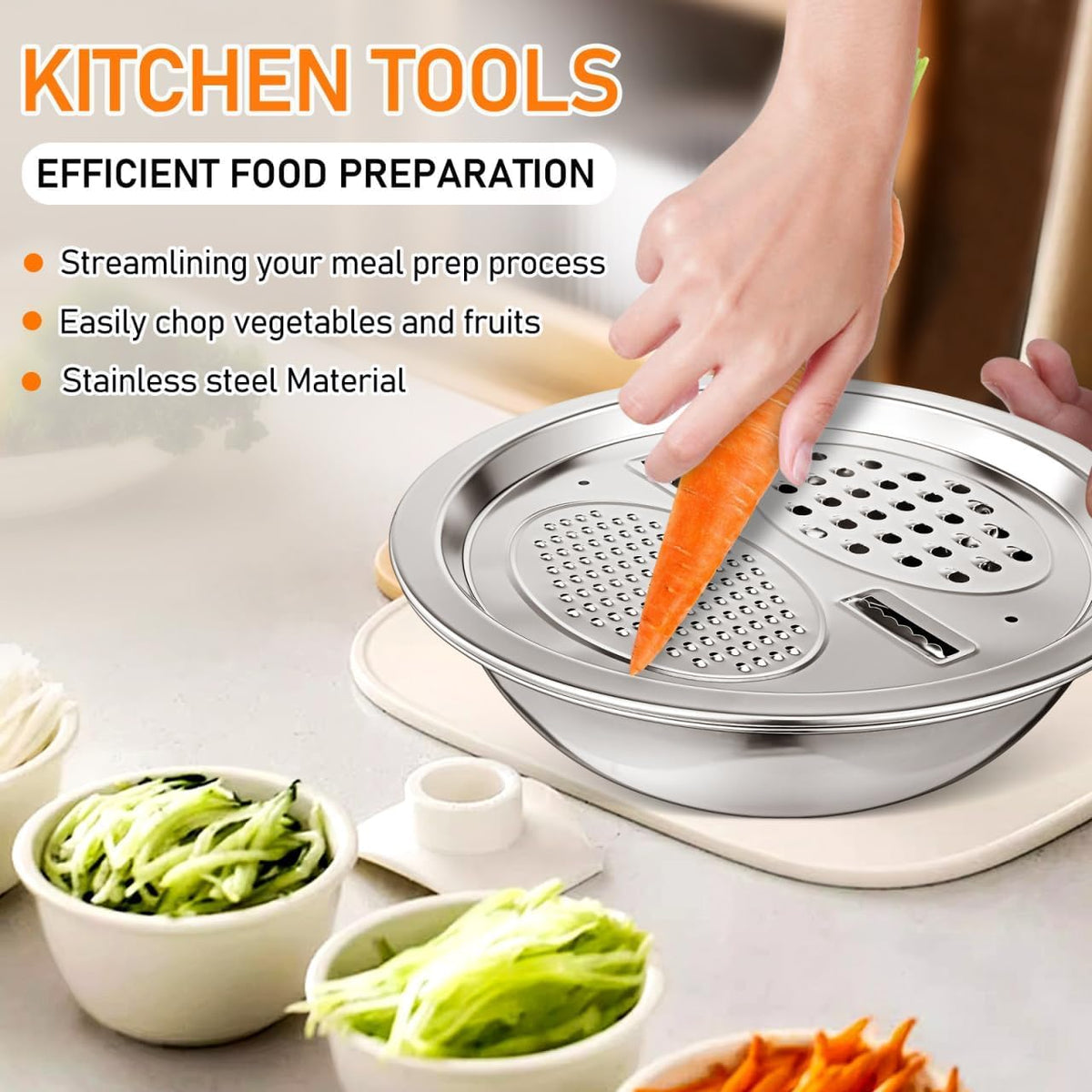 Generic stainless steel basin with drain basket for quick rinsing and draining.