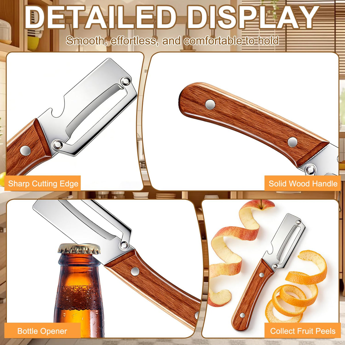 Generic peeler features stainless steel blade for durable peeling.