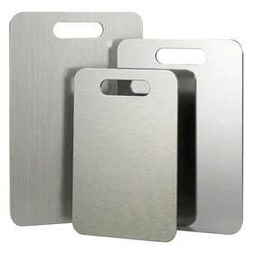 Generic stainless steel cutting boards large 15x11 on counter for versatile prep.