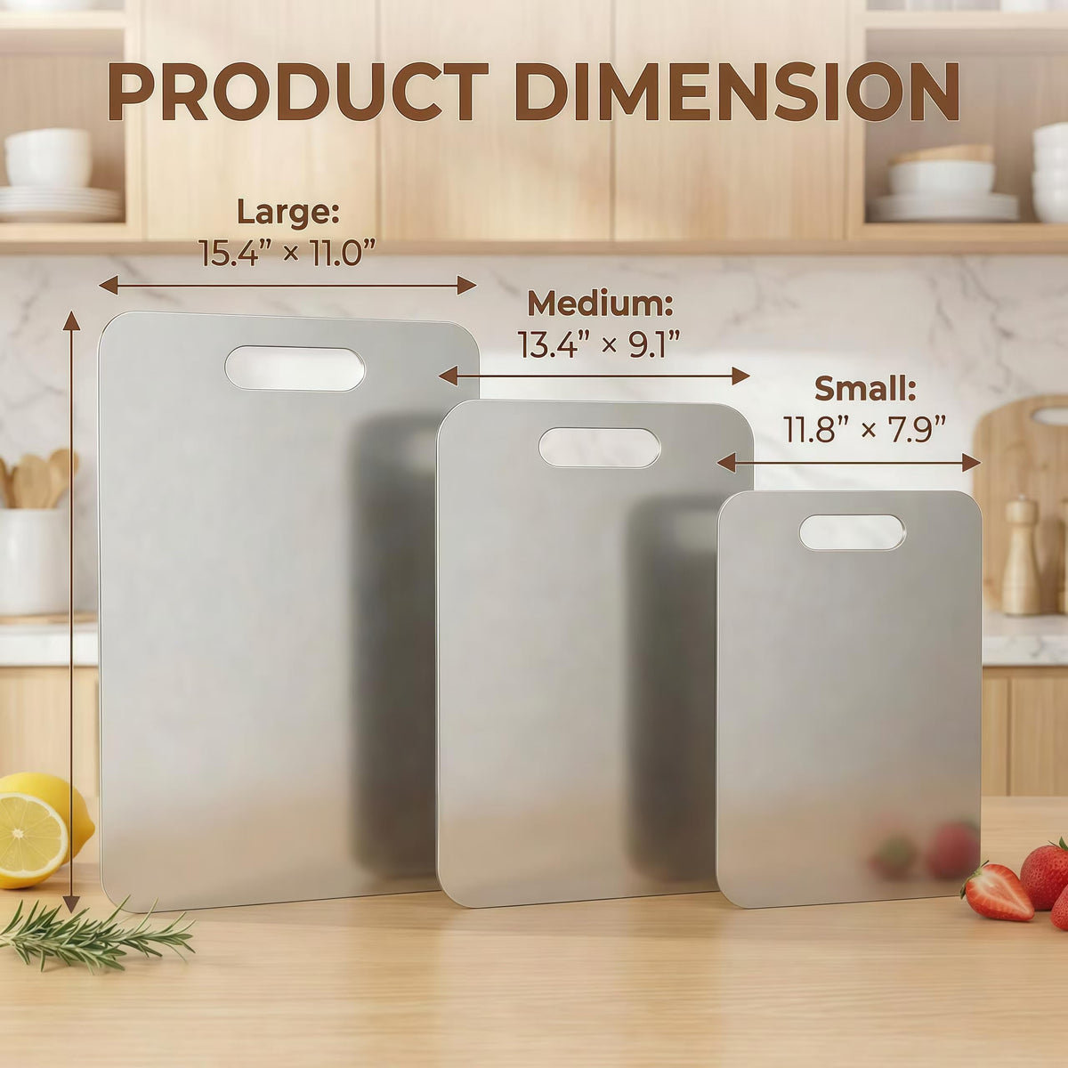 Generic stainless steel cutting boards brushed finish provides anti-slip grip for safer chopping.