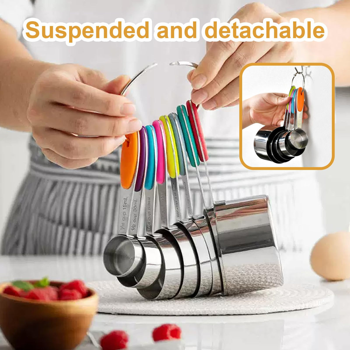Sturdy stainless steel measuring cups designed for daily kitchen use.