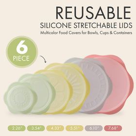 Generic stretch lids on a bowl demonstrate versatile coverage to keep food fresher