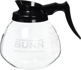Generic Supply Depot BUNN 12-Cup decanter, clear and black, ideal for office or home coffee setups.