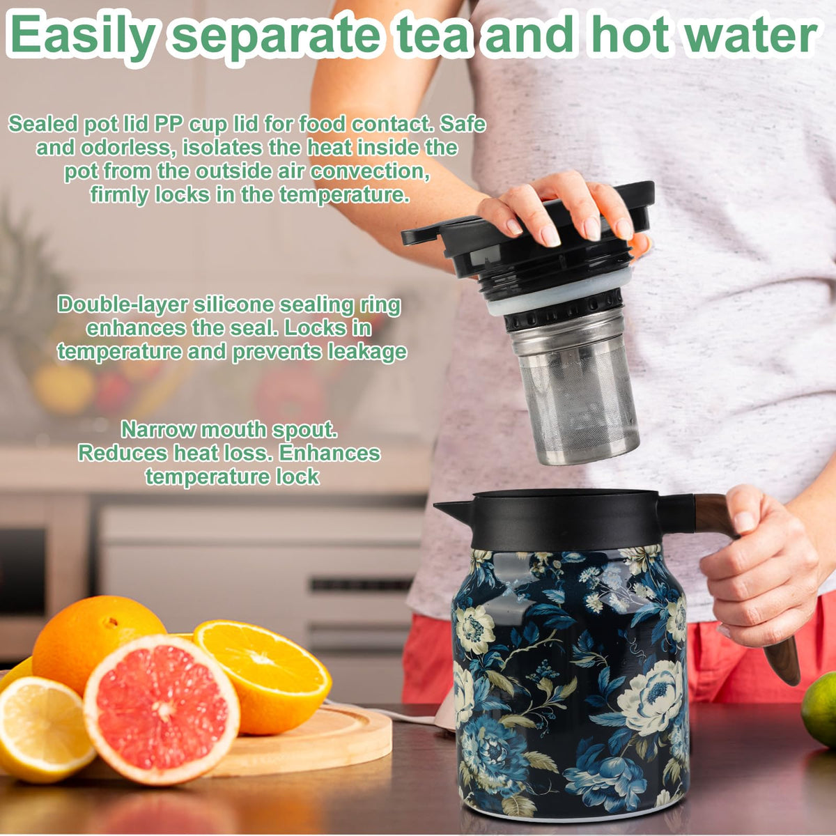 Generic silicone-protected base guards surfaces during everyday tea moments.