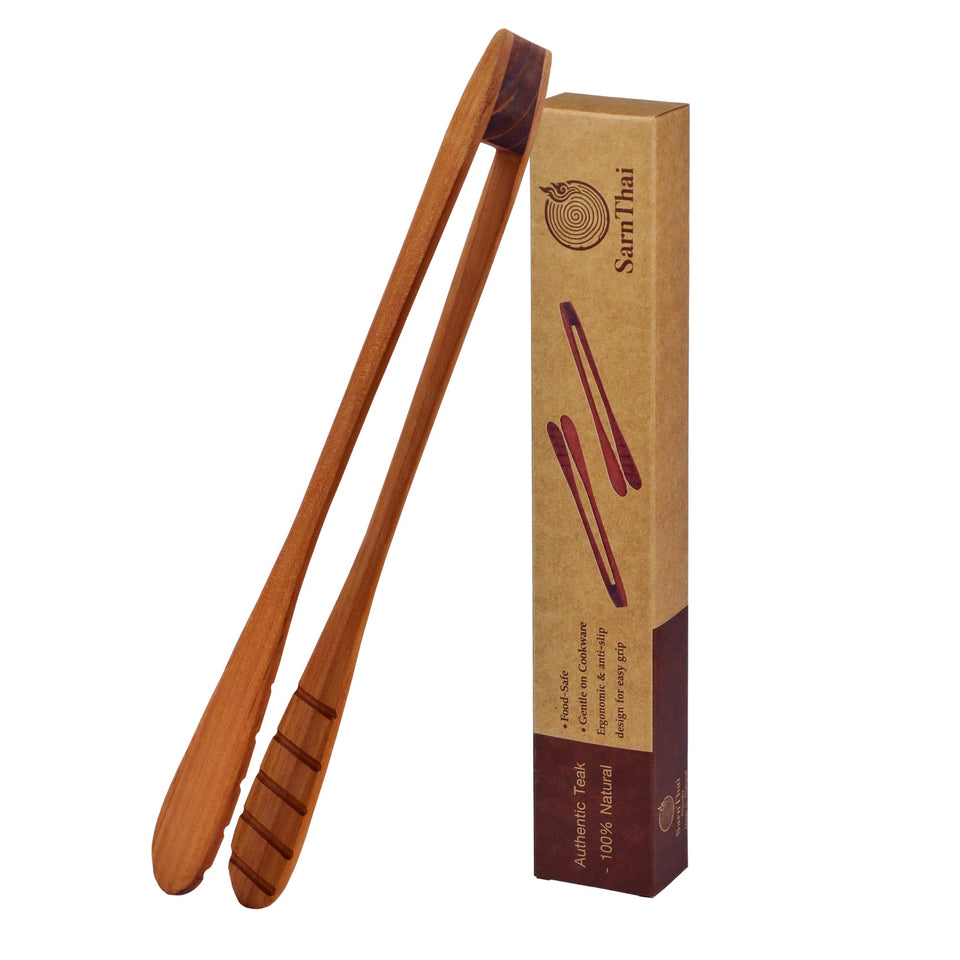 Generic Teak Wood Toast Tongs with anti-slip grip for secure toast handling.