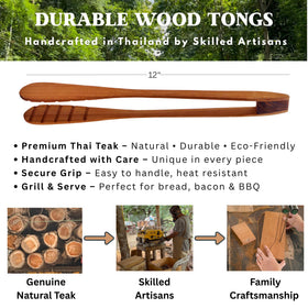 Generic Teak Wood Toast Tongs crafted from dense teak wood.