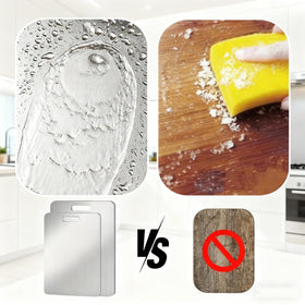 Generic titanium cutting board large in use during heavy-duty chopping