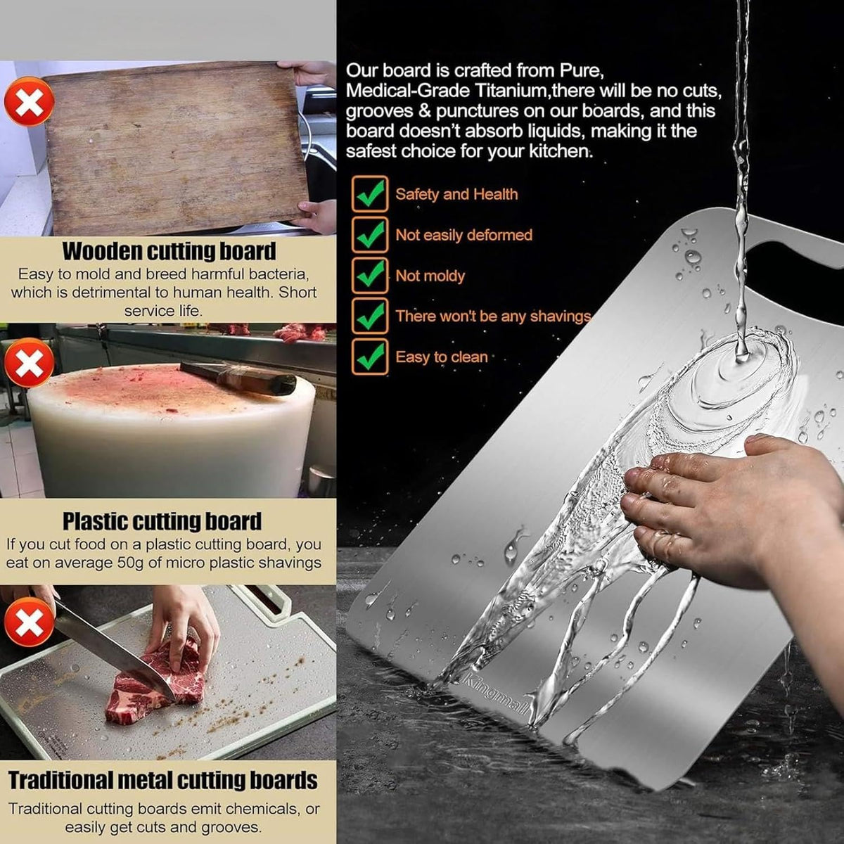 Generic Titanium Cutting Board Set of 3 in varied sizes for chopping and dough