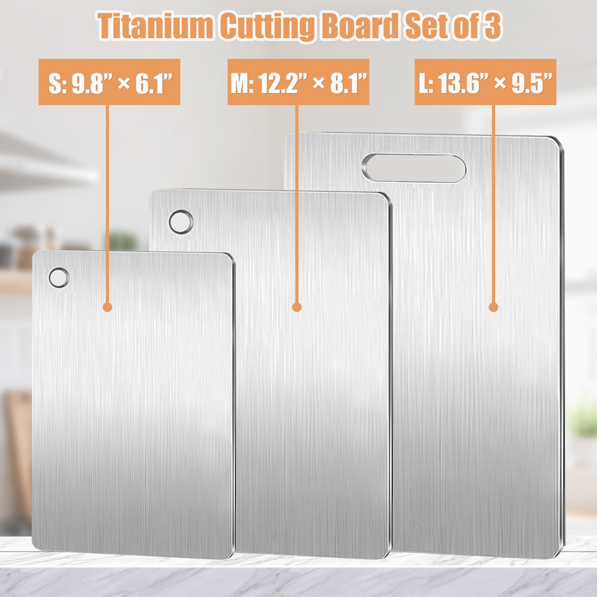 Generic Titanium Cutting Board Set of 3, compact storage for home or travel.