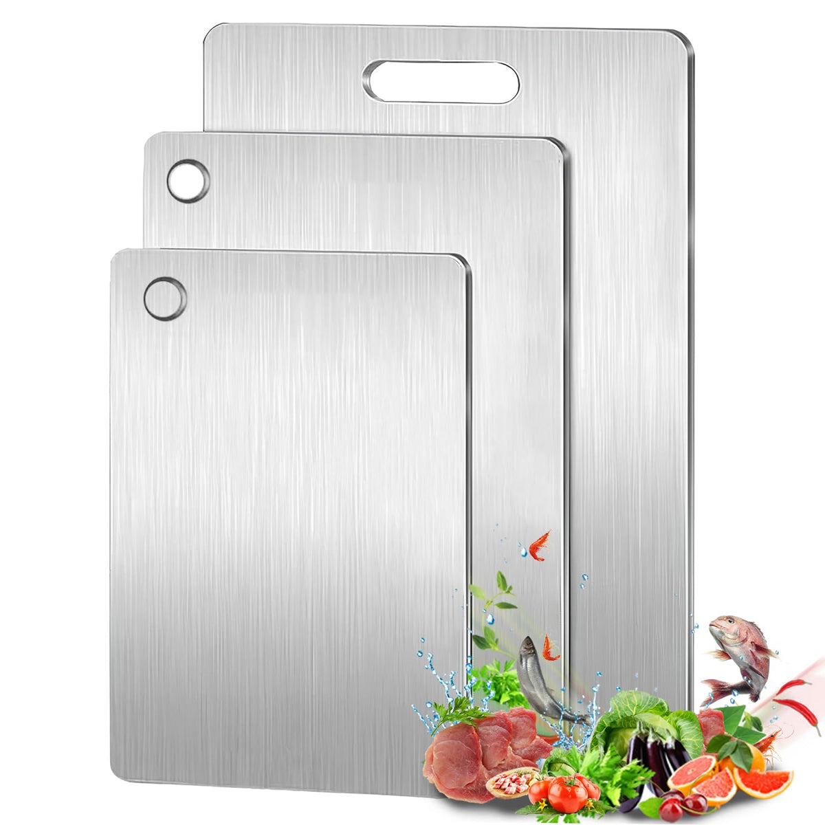 Generic Titanium Cutting Board Set of 3, top-down view, durable surface for precise chopping.