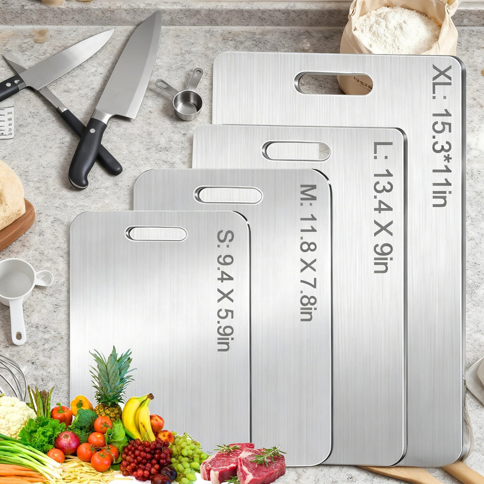 Generic titanium cutting board set front view highlighting sleek durable design