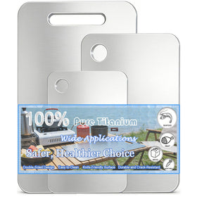 Generic titanium cutting board set front view shows three sizes for versatile prep.