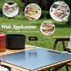 Generic titanium cutting board set medium size ideal for meat and vegetable prep.