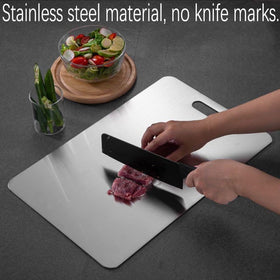 Generic titanium cutting board with knife shows blade-friendly protection.