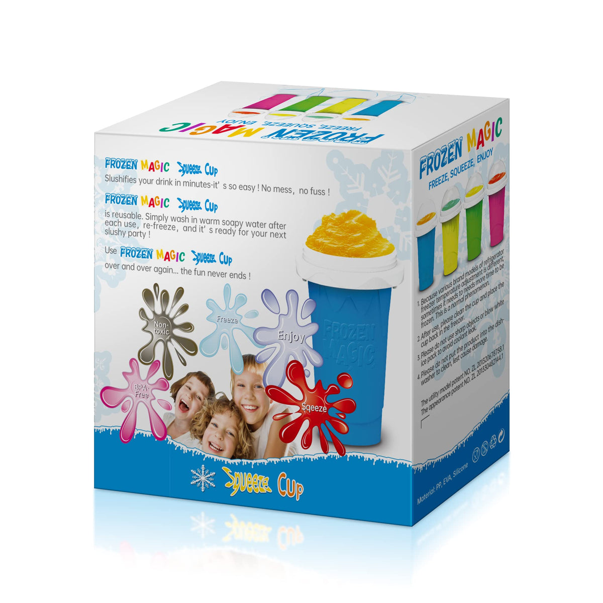 Generic two-pack slushy cups blue and green for sharing with family.