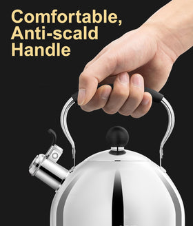 Generic Whistling Tea Kettle induction-compatible base for versatile stove use.