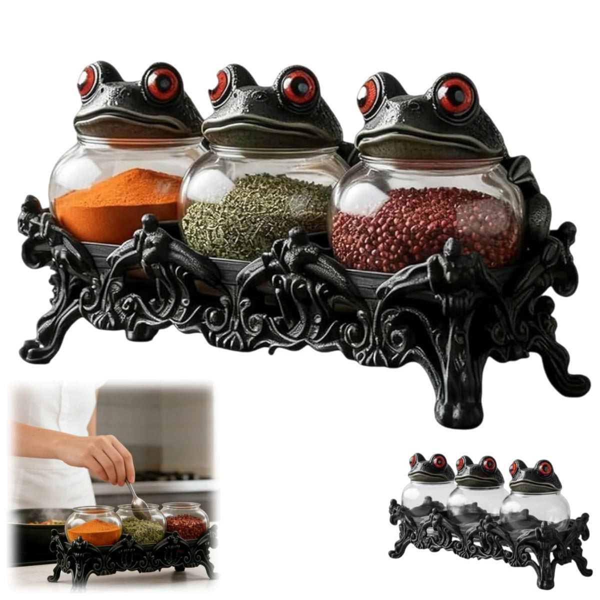 Generic Witchy Frog apothecary spice jar with frog lid, ideal for organized counters