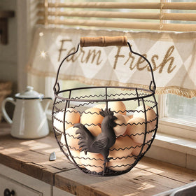 Generic egg basket with wooden handle for comfortable transport