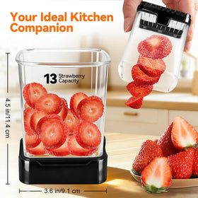 GENGCANG 2-pack fruit slicer cup demonstrates banana slicing for quick meal prep
