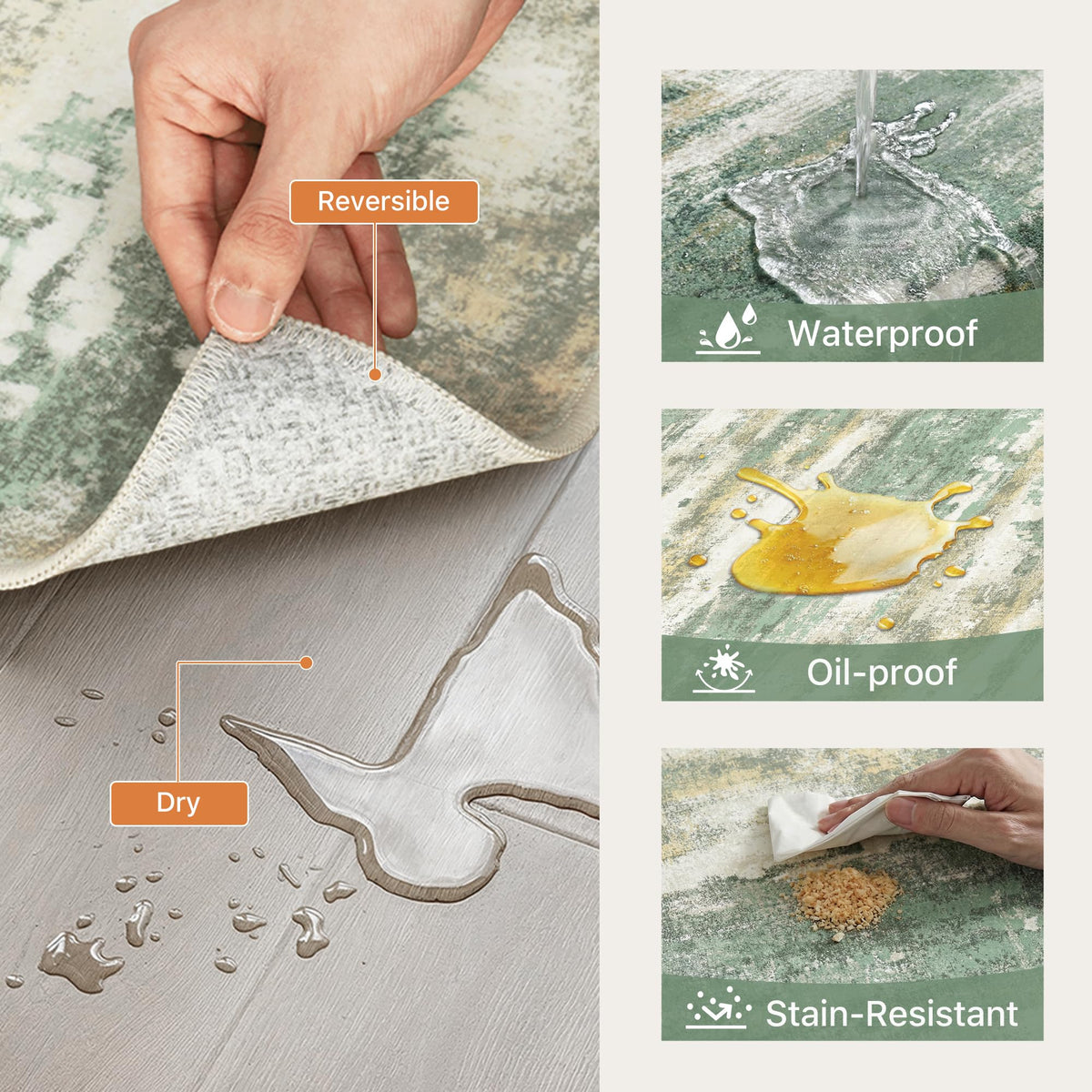 GENIMO easy-clean washable rug for quick vacuuming or machine washing.