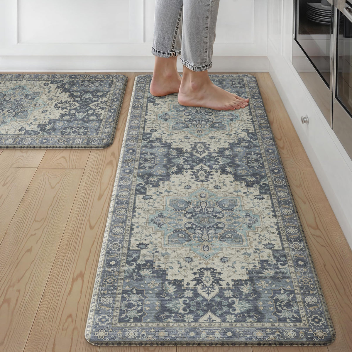 GENIMO kitchen mats 2pc set offer cushioned comfort for long cooking sessions.