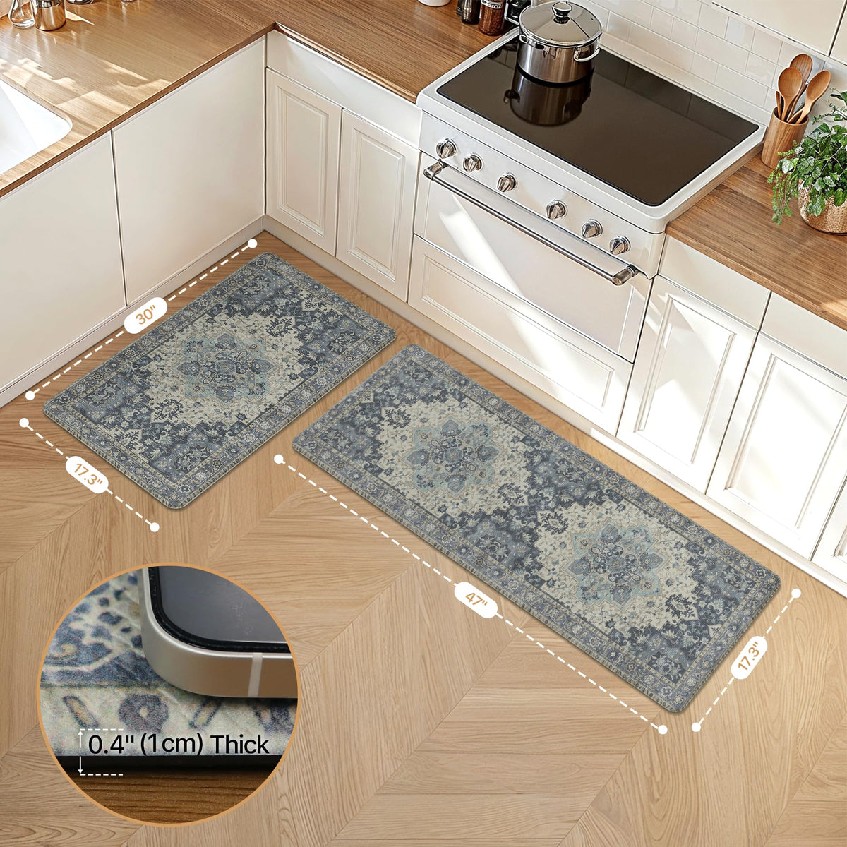 GENIMO memory foam mat delivers anti-fatigue support at the sink.