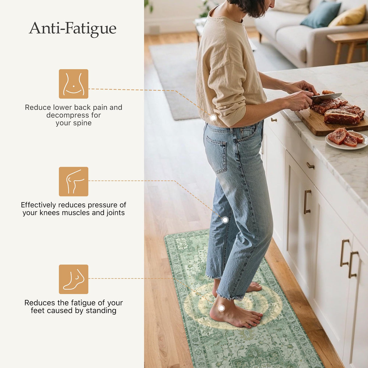 GENIMO mats with non-slip backing ensure secure standing on slick floors.
