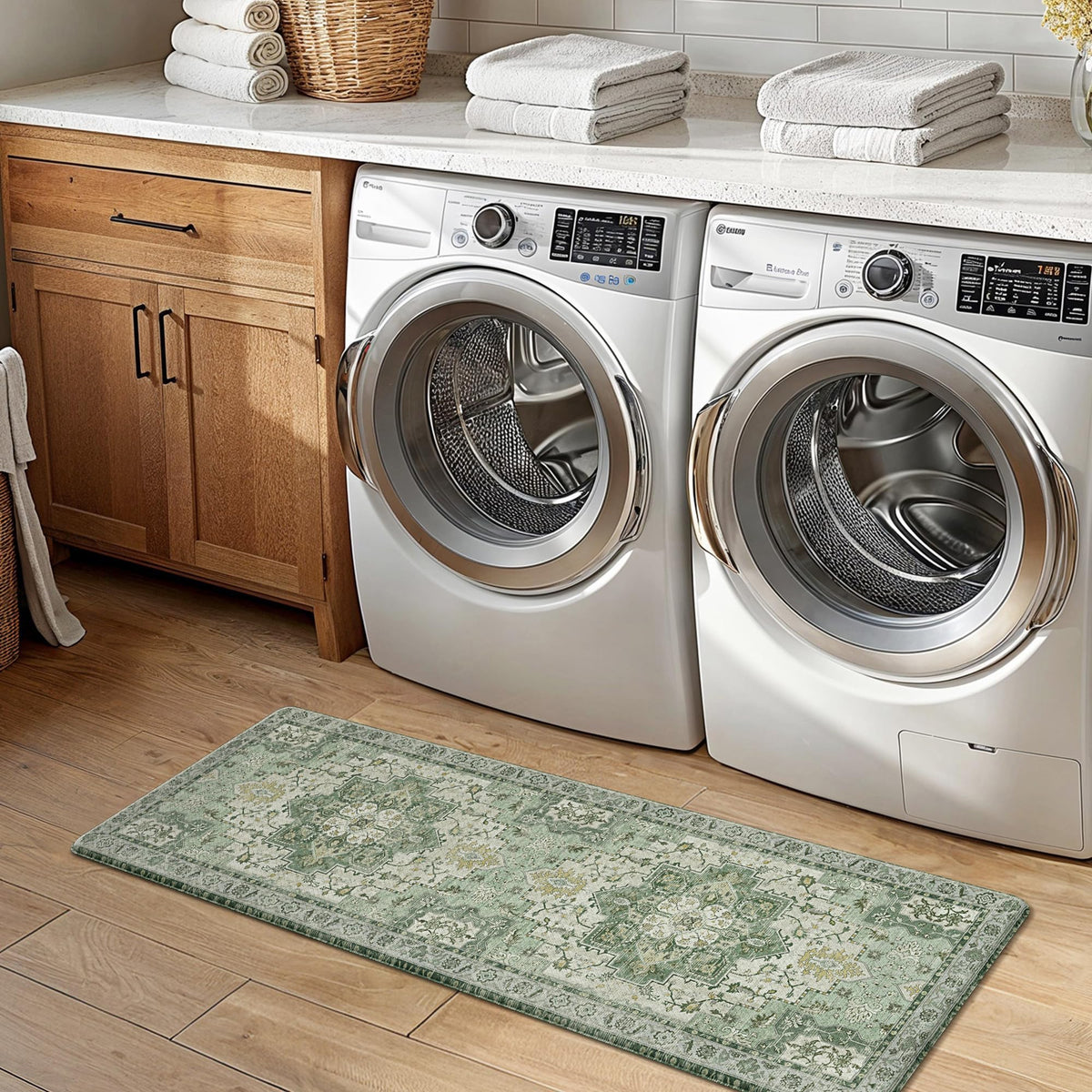 GENIMO washable mat being wiped clean for easy maintenance.
