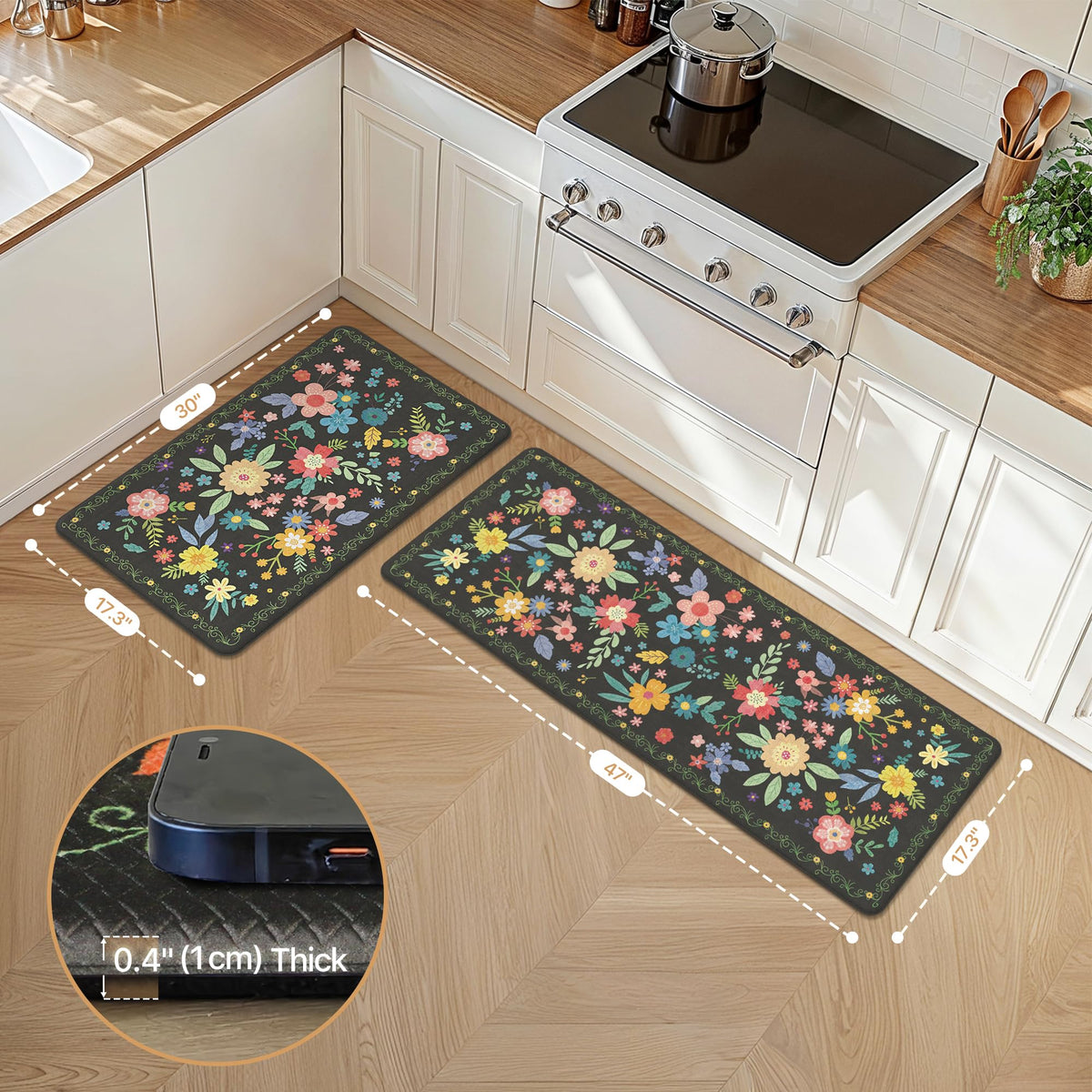 GENIMO mat with waterproof, oil-proof surface protects floors from spills.